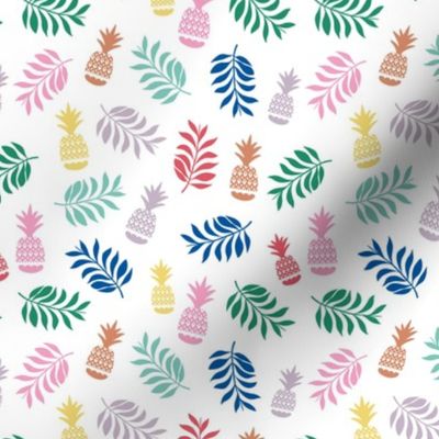 Pineapples and leaves lush tropical fruit garden kids design multi-color on white 