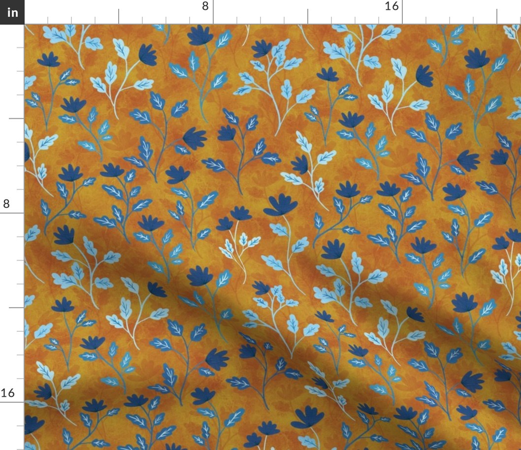Blue and Ochre Vintage Style Floral
