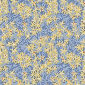 Italian citrus lemon blossom zagara tossed pattern on blue