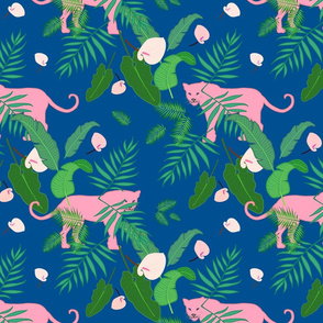 Peek-a-boo Pink Panthers - ocean blue, medium 