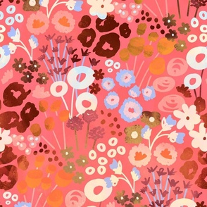 Modern Retro Flowers - Coral and Pink