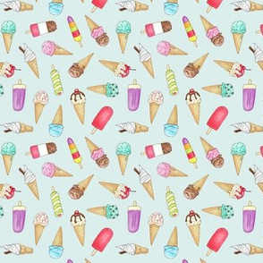 Ice Creams and Lollies on light mint - 1 inch small scale