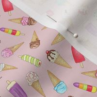 Ice Creams and Lollies on pale dusky pink - 1 inch small scale