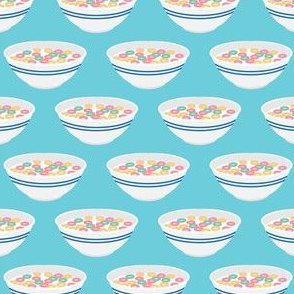 cereal bowls - tossed with spoons on red - LAD21