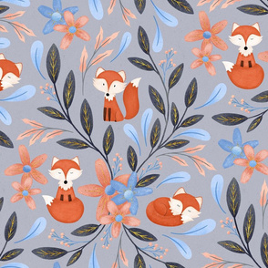 Floral Foxes | Serenity Grey
