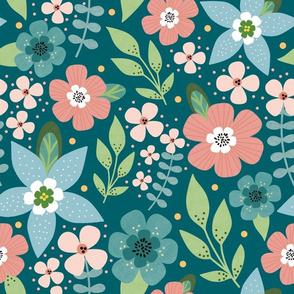 Large Scale - Summer Wildflowers on Turquoise