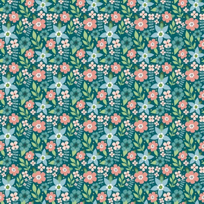 Small Scale - Summer Wildflowers on Turquoise