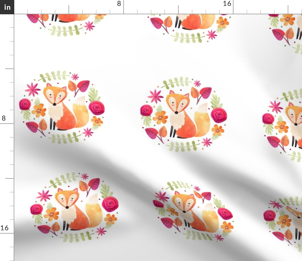 Fall Fox  Embroidery Design Fits 6" Hoop - White Background
