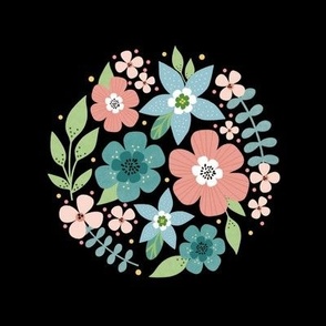 Summer Wildflowers on Black Embroidery Hoop Design 8x8 Swatch Fits 6" Hoop