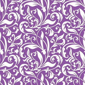 Large Scale Floral Damask - White on Purple