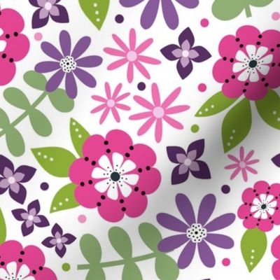 Large Scale Pink and Purple Flowers on White