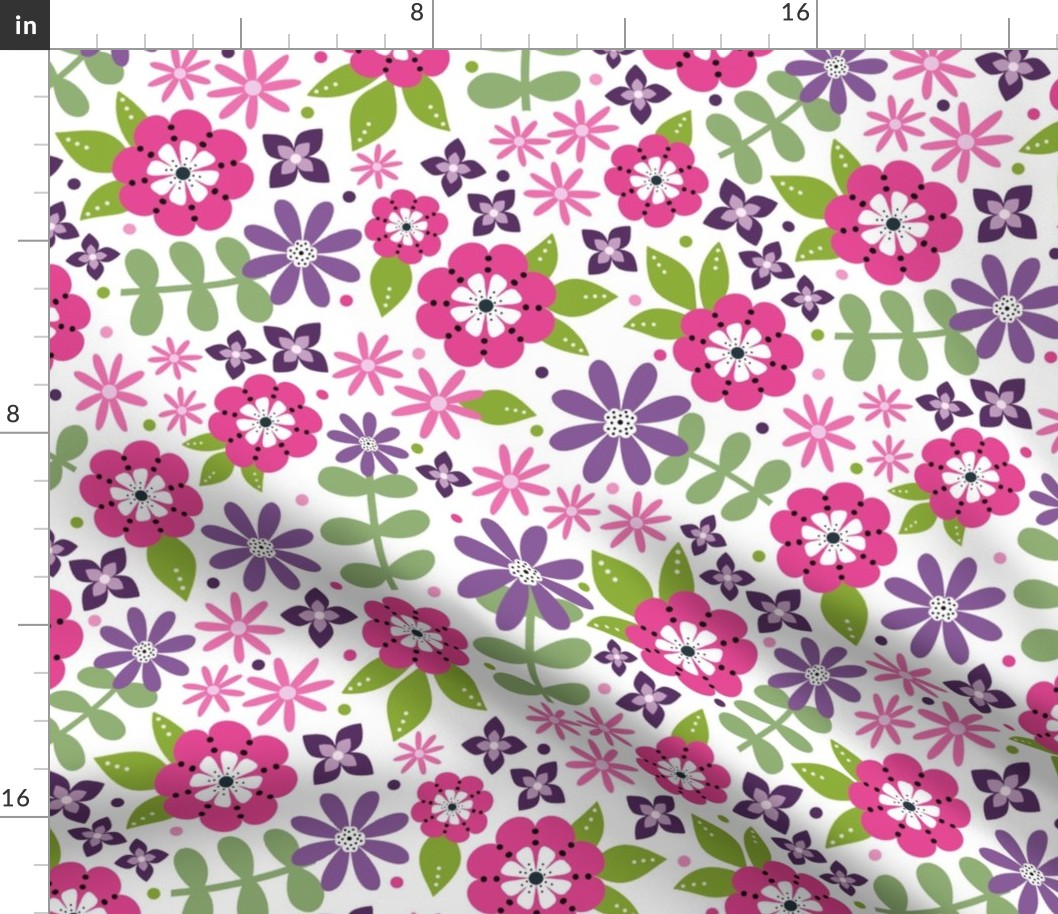 Large Scale Pink and Purple Flowers on White