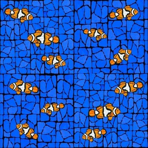 6 Mosaic Glass Clownfish on blue marble