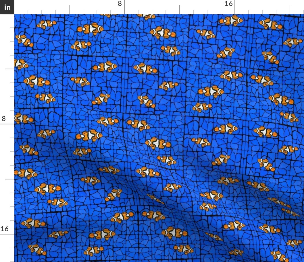 6 Mosaic Glass Clownfish on blue marble