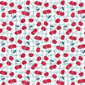(small scale) cherries - red white and blue (plaid)  - LAD21