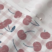 cherries - stamped mauve on plaid - LAD21