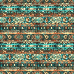 Bigger Abstract Tribal Aztec Stripes in Gold Rust Orange and Turquoise 