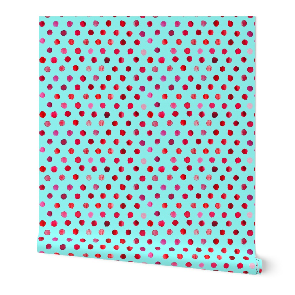 watercolor dots red on aqua