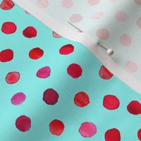 watercolor dots red on aqua