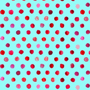 watercolor dots red on aqua