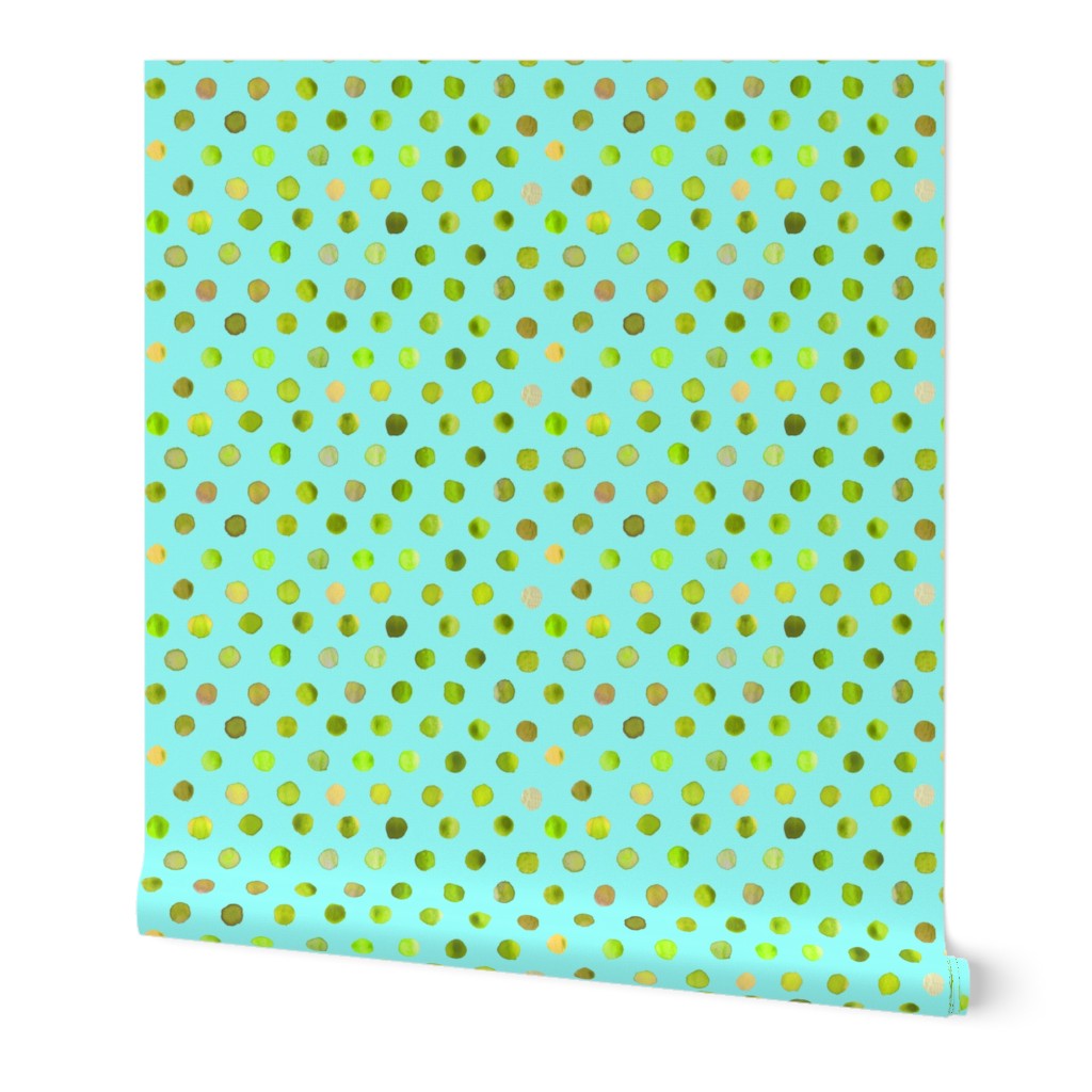 watercolor dots lime on aqua