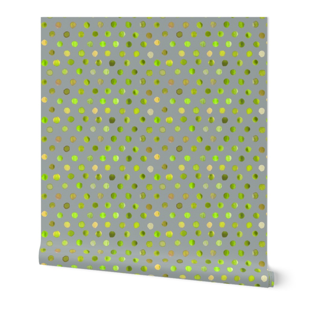 watercolor dots lime on grey