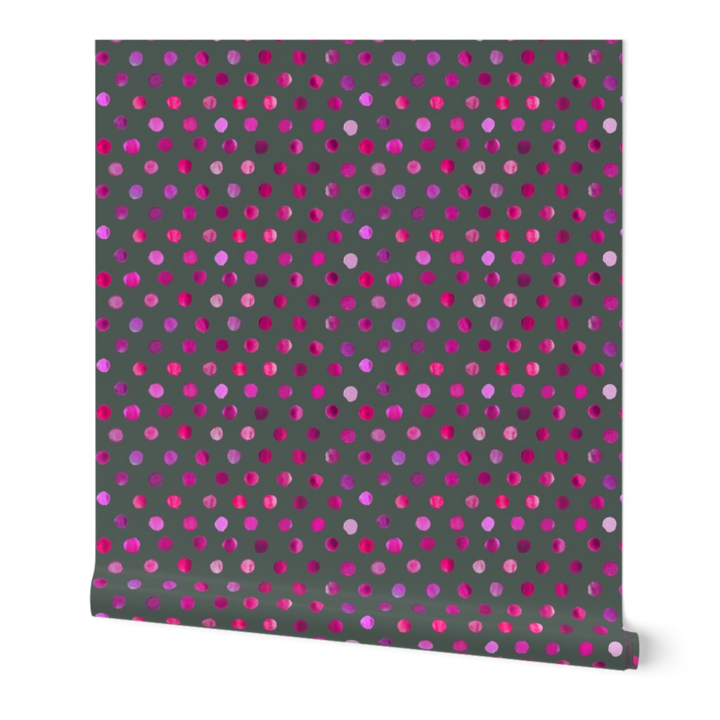 watercolor dots magenta on dark grey