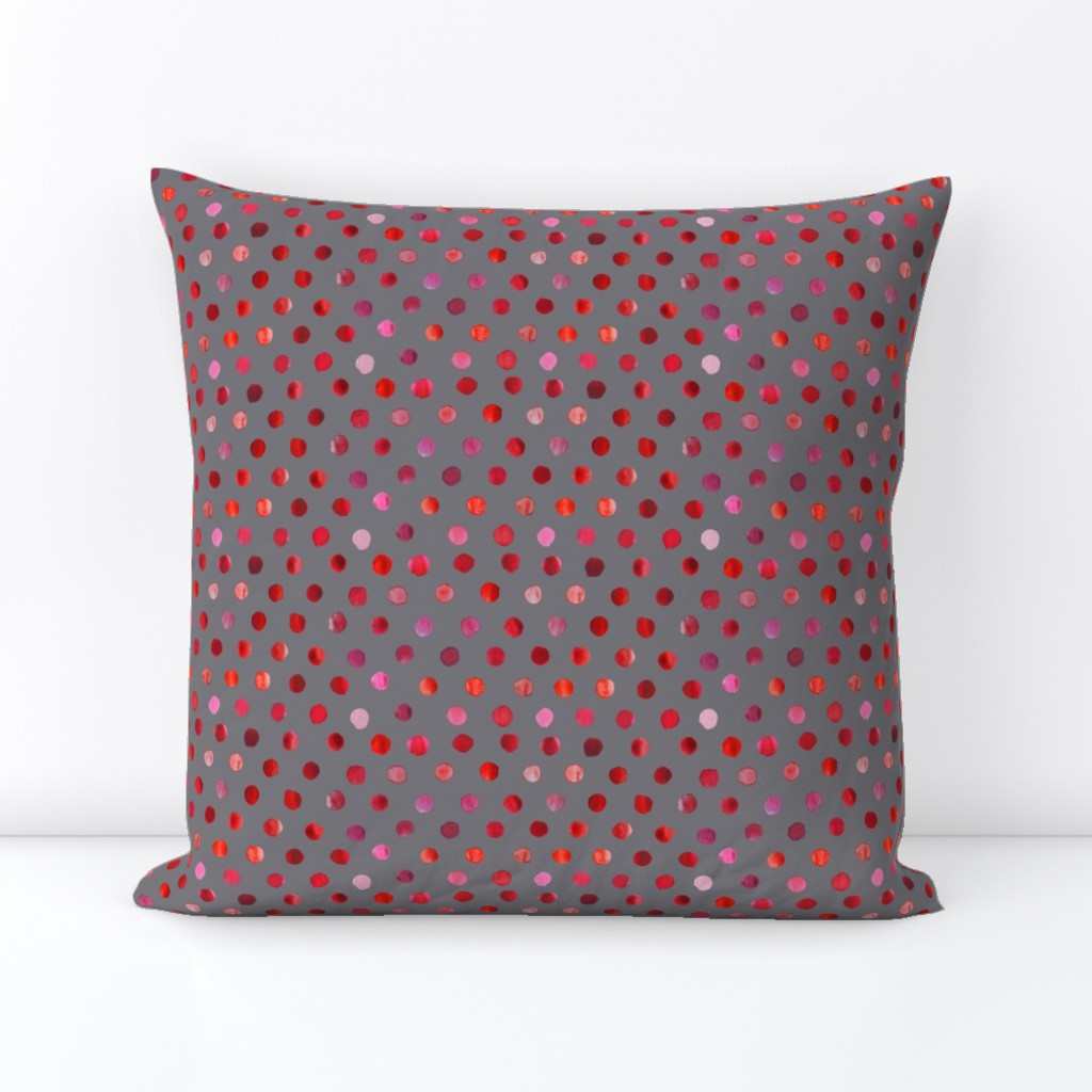 watercolor dots red on grey