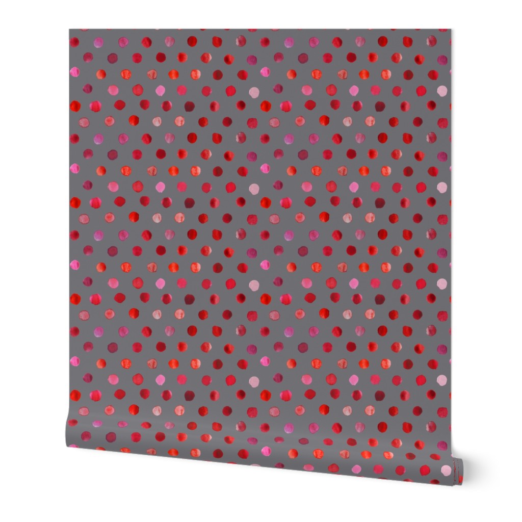 watercolor dots red on grey