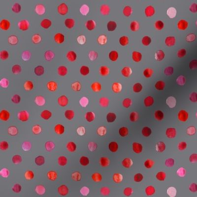 watercolor dots red on grey