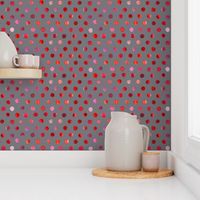 watercolor dots red on grey