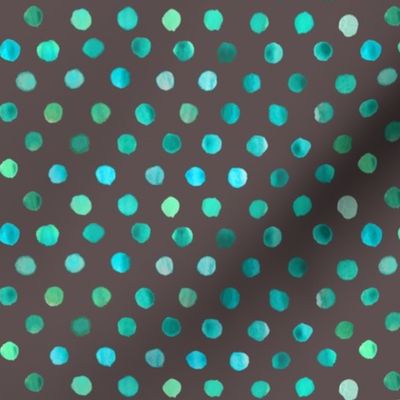 watercolor dots teal on brown