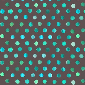 watercolor dots teal on brown