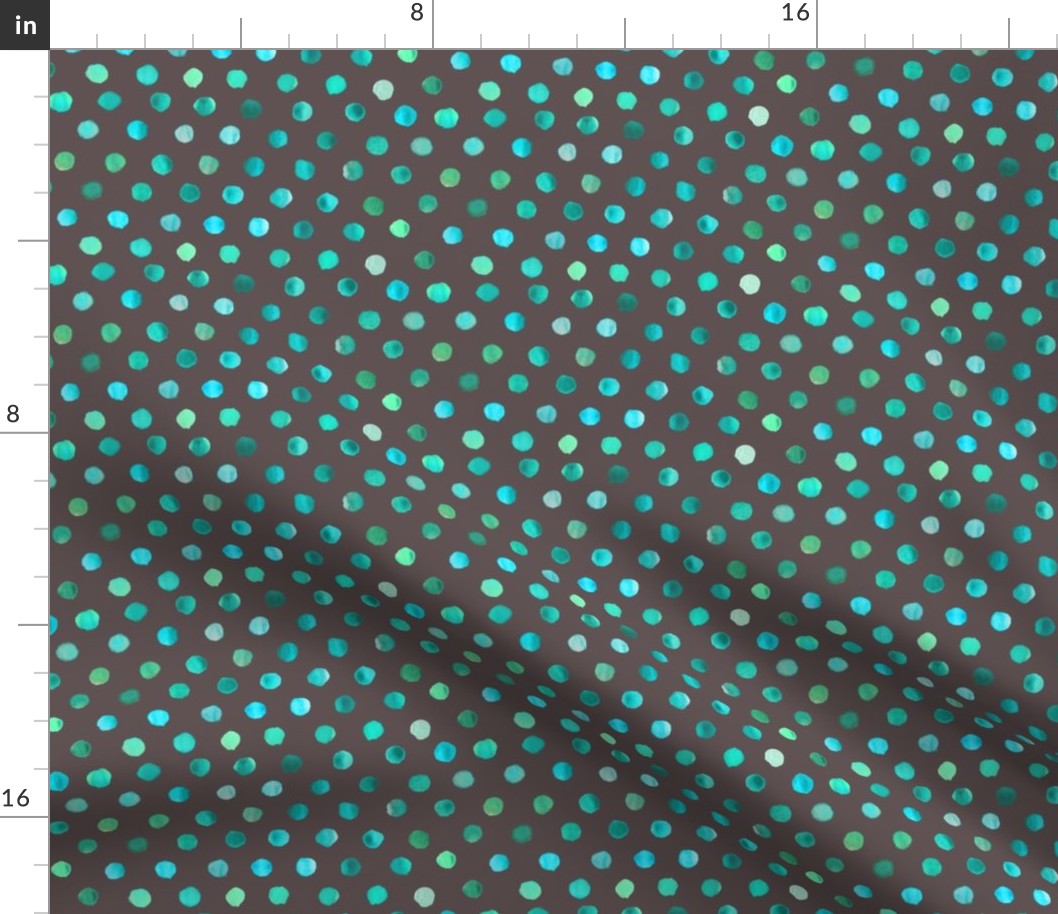 watercolor dots teal on brown