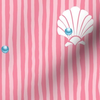 Shell Pearl Stripes - Sea Glass Aqua-Lotsa Pink