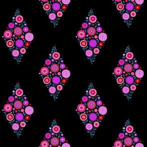 floral diamond - mad colors on black 