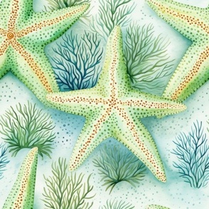 Bigger Watercolor Starfish Muted Soft Palette Coral Reef