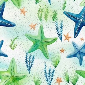 Bigger Watercolor Coral Reef with Starfish