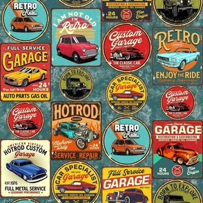 Smaller Retro Garage Signs on Turquoise