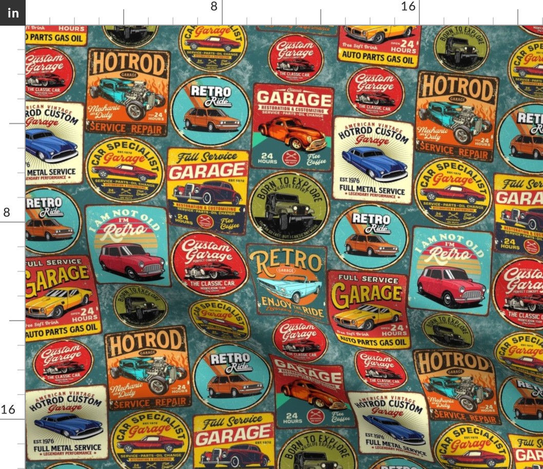 Smaller Retro Garage Signs on Turquoise