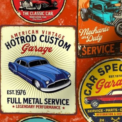 Bigger Retro Garage Signs on Rusty Orange
