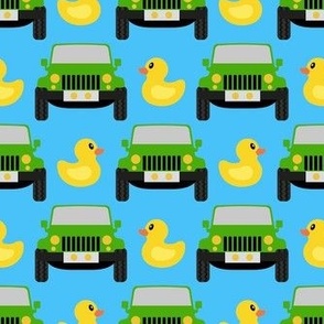 Medium Green Jeep Cars and Yellow Rubber Ducks