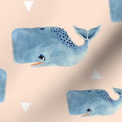 Medium - Whale Pod with Triangles on Pink