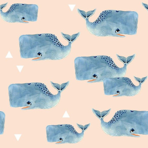 Medium - Whale Pod with Triangles on Pink