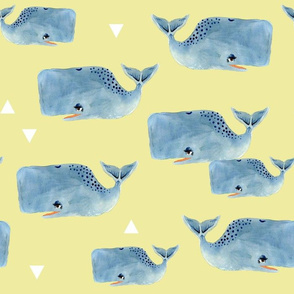 Medium - Whale Pod with Triangles on Yellow