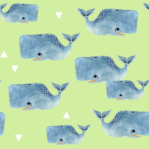 Medium - Whale Pod with Triangles on Green