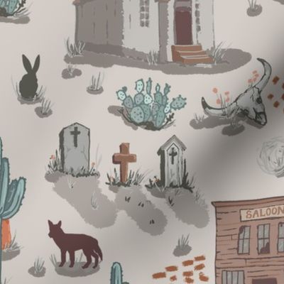 Ghost Town - Coyote Playground - Cream, Cactus, 