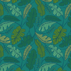 Contour Line Leaves - Teal