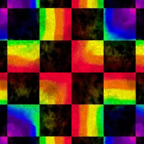 Rainbow and black marble checker print