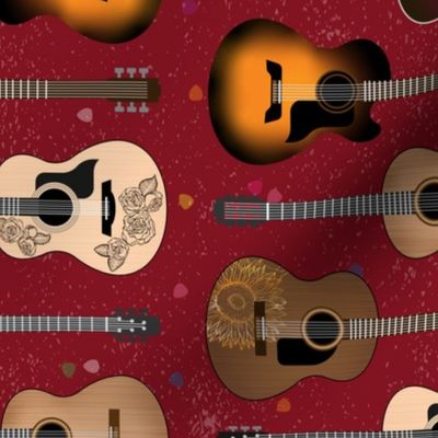 Acoustic Guitars on Red by ArtfulFreddy